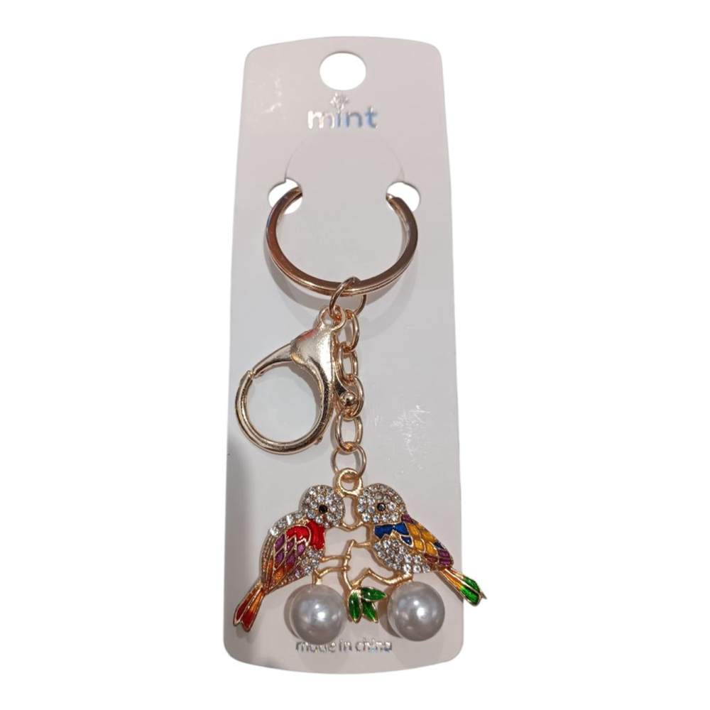 Two Love Birds Sitting in a Tree K-I-S-S-I-N-G! Rhinestone Keychain Purse Charm